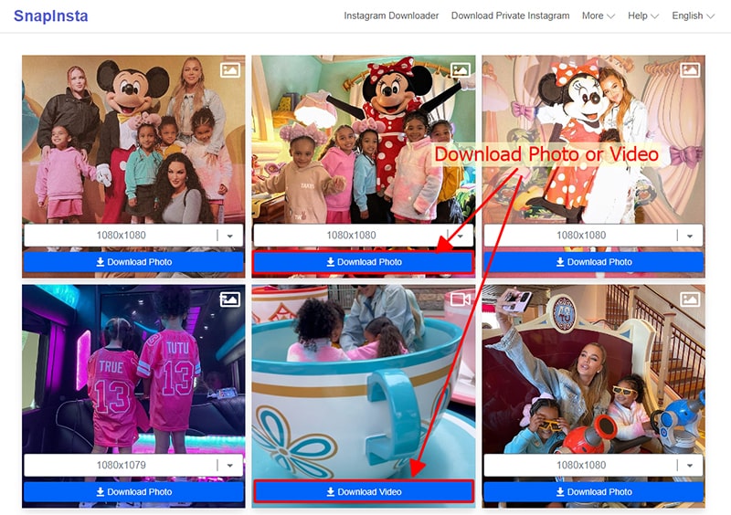 Download photos or videos to your device